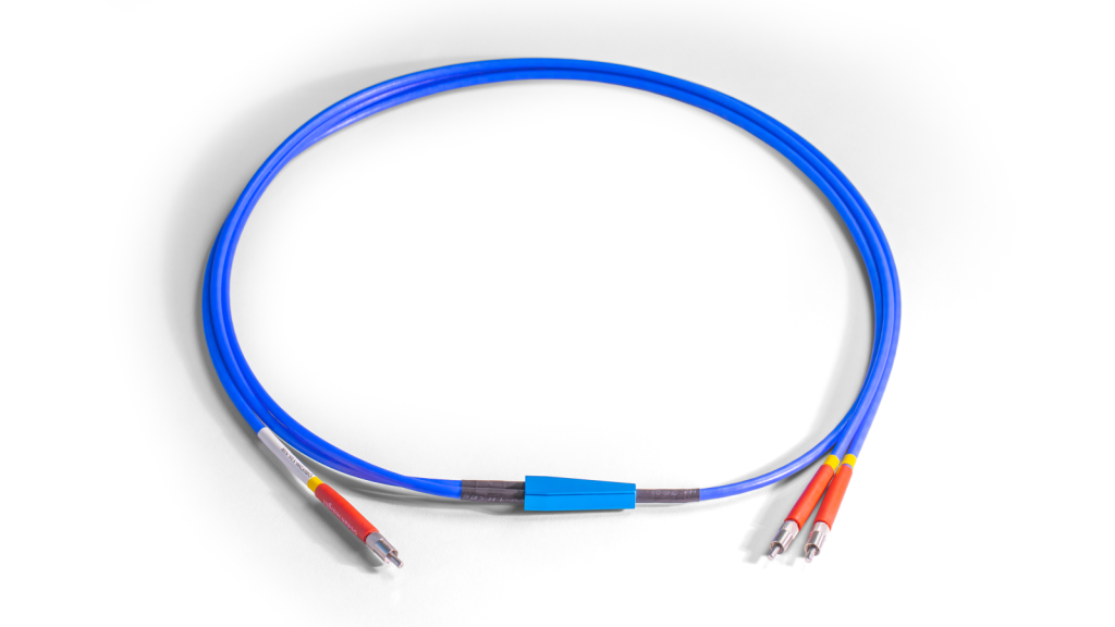 "Mixed" Bifurcated Optical Fiber with 200 µm fiber core size, 2 m long, and silicone-coated steel monocoil jacketing.