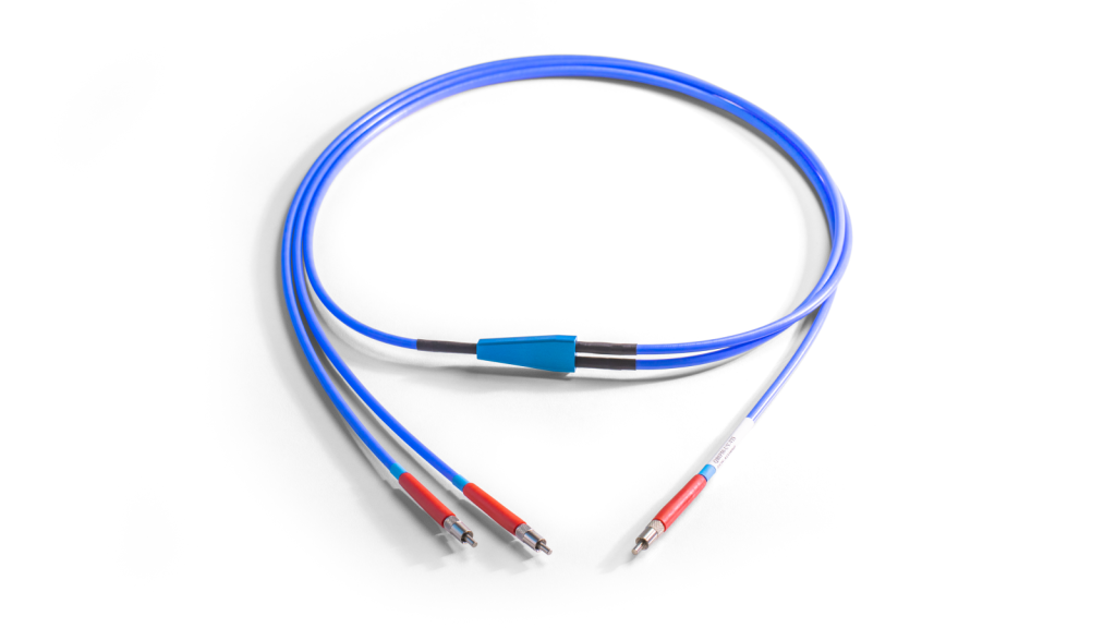 Visible-NIR Bifurcated Optical Fiber with 50 µm fiber core size, 2 m long, and silicone-coated steel monocoil jacketing.